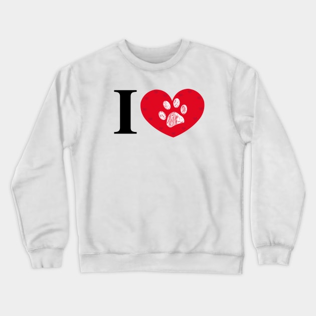 I love you text made of paw print red heart Crewneck Sweatshirt by GULSENGUNEL